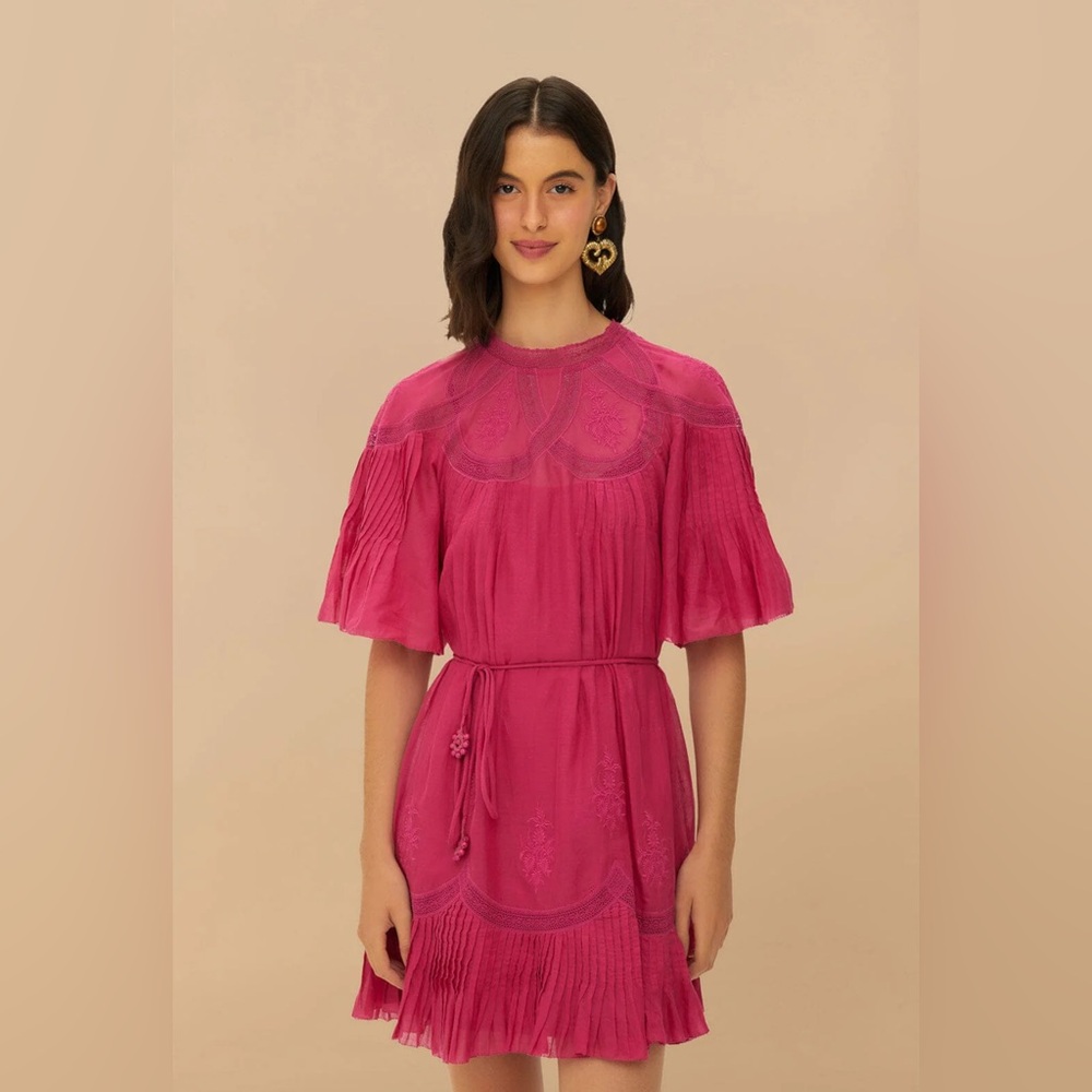 FARM Rio Pink Embroidered Mini Dress